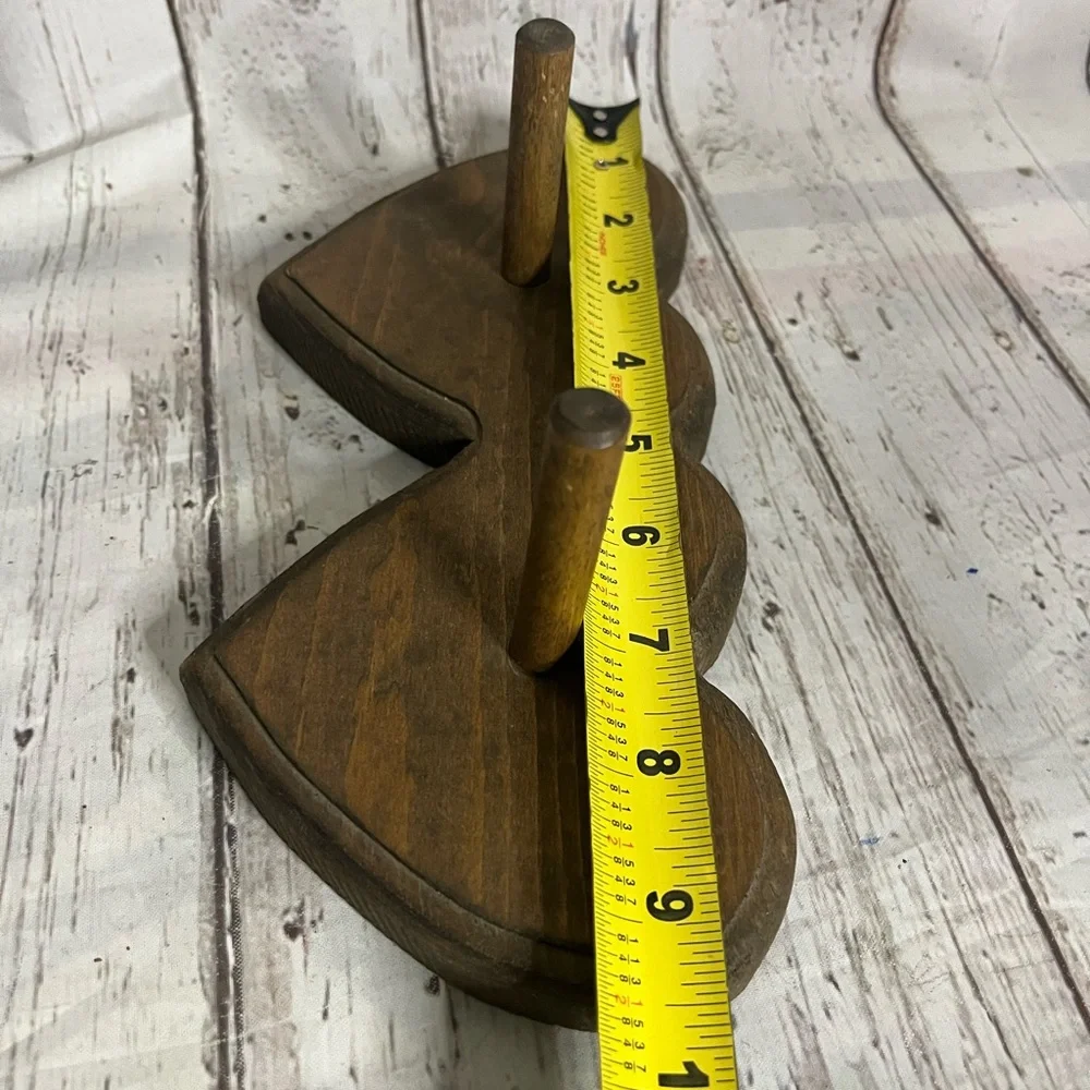 VTG Handmade Heart Wood Wall Hooks Coat Hat Leash Rack Country Primitive